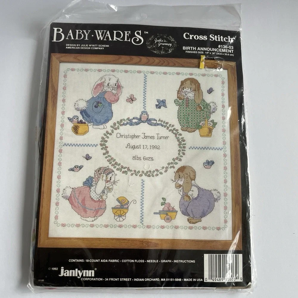Janlynn 1992 Baby Wares Birth Announcement Cross Stitch Kit #136-03 14